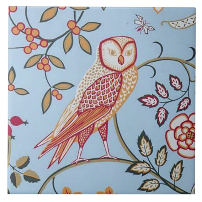 Owl and Rose, William Morris Ceramic Tile (Front)