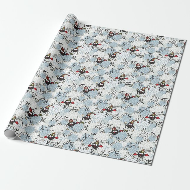 Owl and snow pattern wrapping paper (Unrolled)