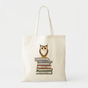 Owl and Stack of Books Tote Bag