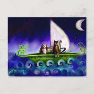 owl and the pussycat modern vibrant illustration postcard