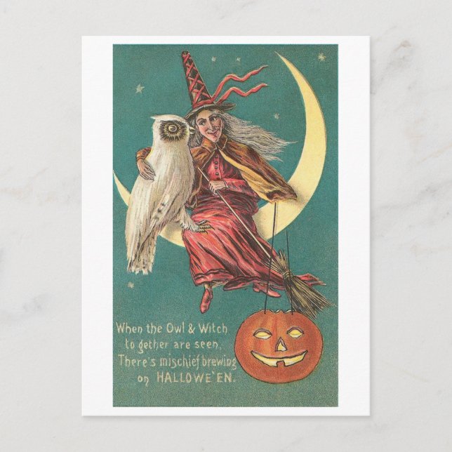 Owl and Witch Postcard (Front)