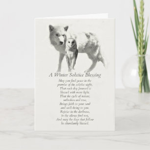 Owl and Wolf in Snow Winter Solstice Blessings Card