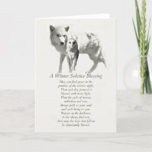 Owl and Wolf in Snow Winter Solstice Blessings Card
