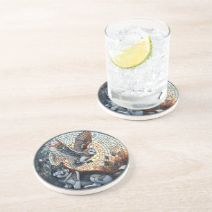 Owl and Wolf Mosaic Ai Art Coaster