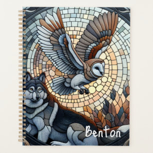 Owl and Wolf Mosaic Ai Art Personalised Planner