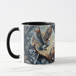 Owl and Wolf Mosaic Nature Ai Art  Mug
