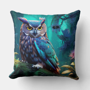 Owl Animal Bird Wildlife Wilderness Colourful Art Cushion