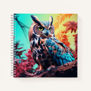 Owl Animal Bird Wildlife Wilderness Colourful Art Notebook