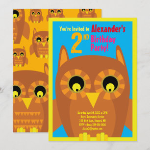Owl Animal Kid's Birthday Party Invitations