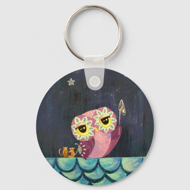 Owl Art - Catch A Falling Star Key Ring (Front)