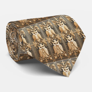 Owl Art Deco Necktie – Black & Gold