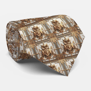 Owl Art Deco Necktie – Black & Gold