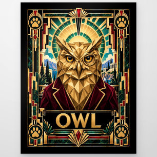 Owl, Art Deco Wildlife Postcard