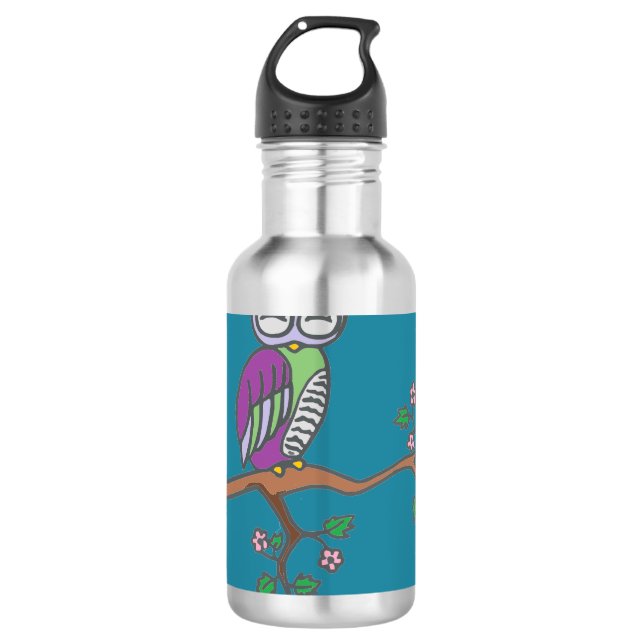 Owl Art Night Blue 710 Ml Water Bottle (Front)