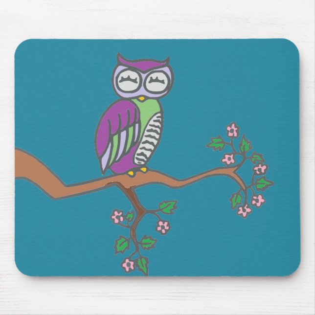 Owl Art Night Blue Mouse Pad (Front)