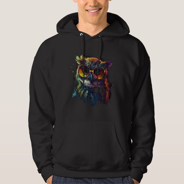 Owl Artwork  Animal Glasses Colourful Bird Owl Hoodie (Front)