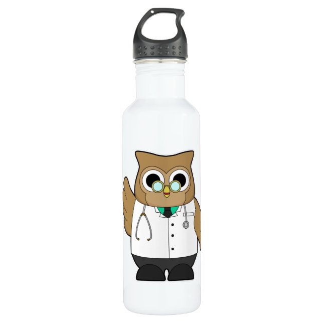 Owl as Doctor with Stetoscope 710 Ml Water Bottle (Front)