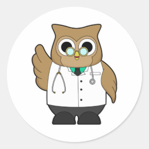 Owl as Doctor with Stetoscope Classic Round Sticker
