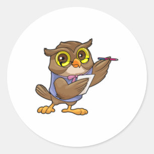 Owl as Secretary with Pen & Note Classic Round Sticker