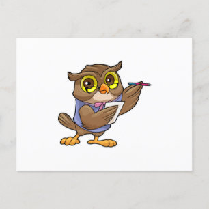 Owl as Secretary with Pen & Note Postcard