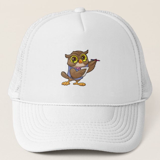 Owl as Secretary with Pen & Note Trucker Hat (Front)