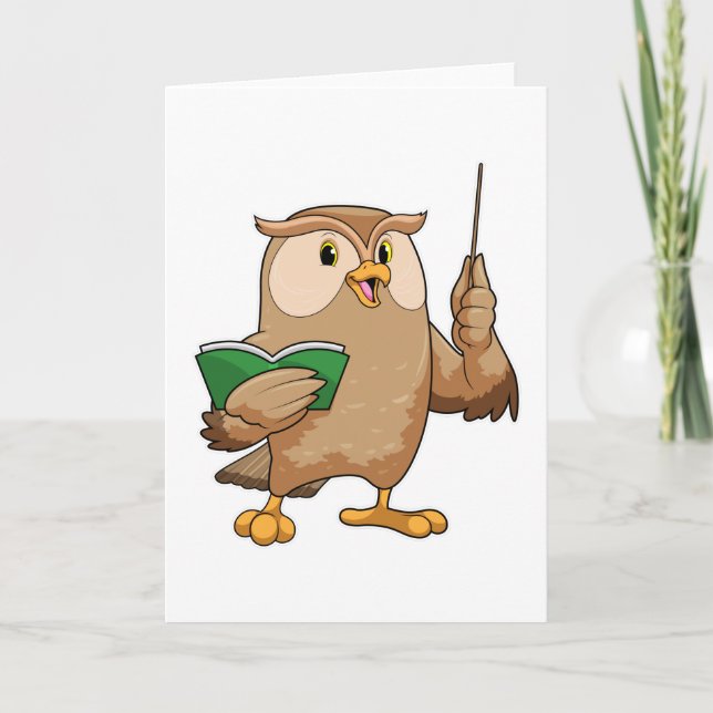 Owl as Teacher with Book & Pointer Card (Front)