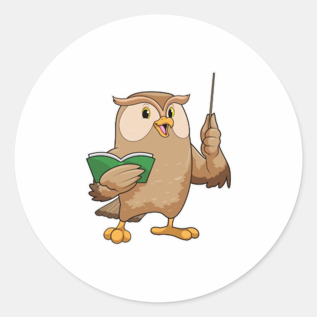Owl as Teacher with Book & Pointer Classic Round Sticker (Front)