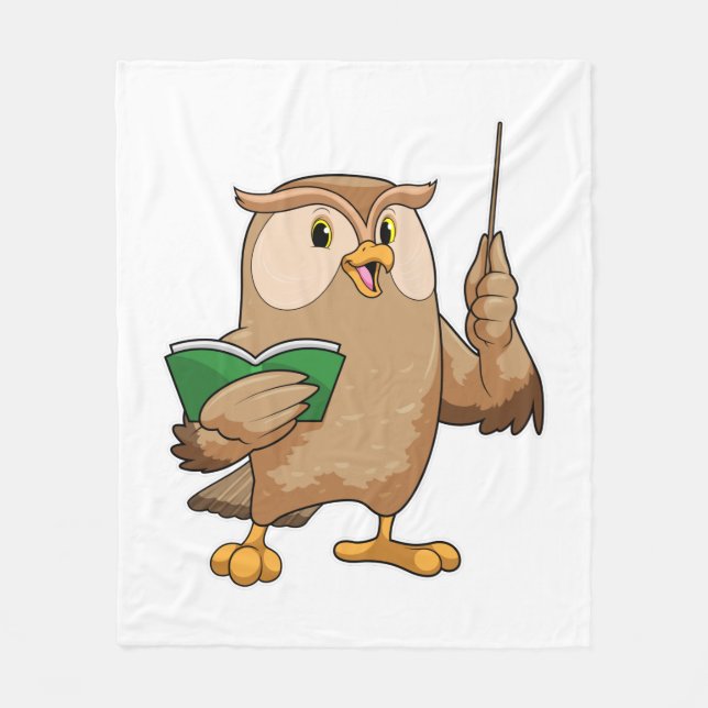 Owl as Teacher with Book & Pointer Fleece Blanket (Front)