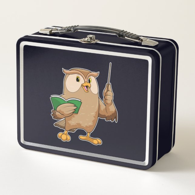 Owl as Teacher with Book & Pointer Metal Lunch Box (Front)