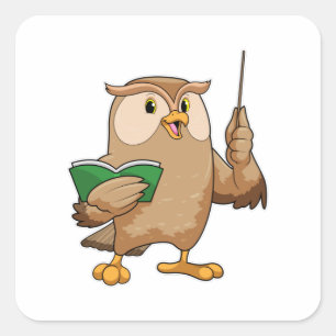 Owl as Teacher with Book & Pointer Square Sticker