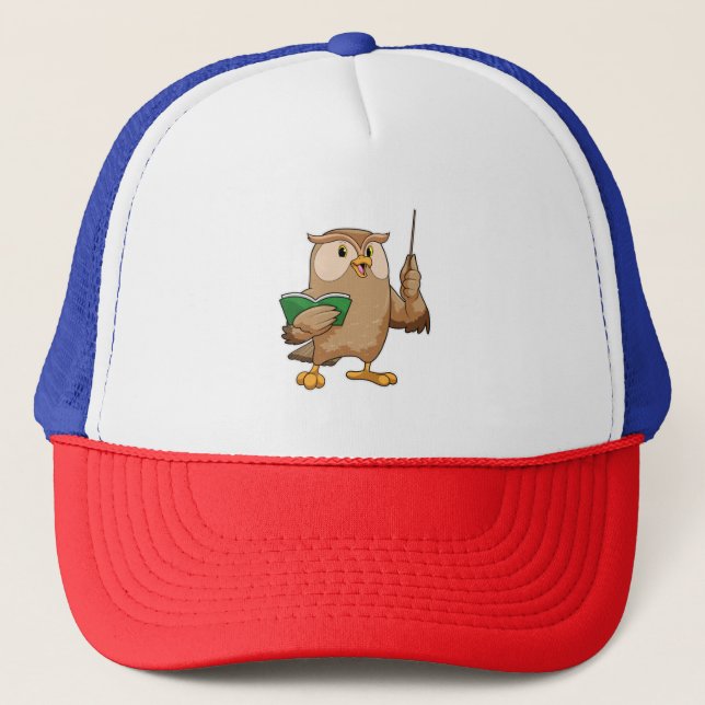 Owl as Teacher with Book & Pointer Trucker Hat (Front)
