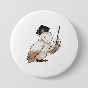 Owl as Teacher with Pointer 7.5 Cm Round Badge
