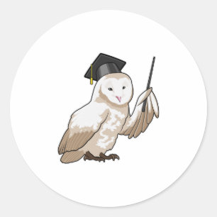 Owl as Teacher with Pointer Classic Round Sticker