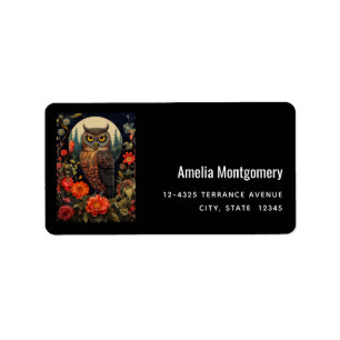 Owl at Night with a Full Moon Address Label