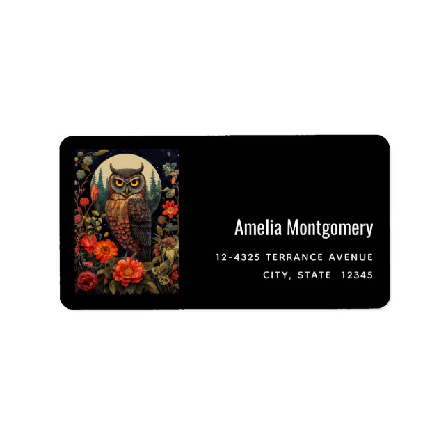 Owl at Night with a Full Moon Address Label (Front)