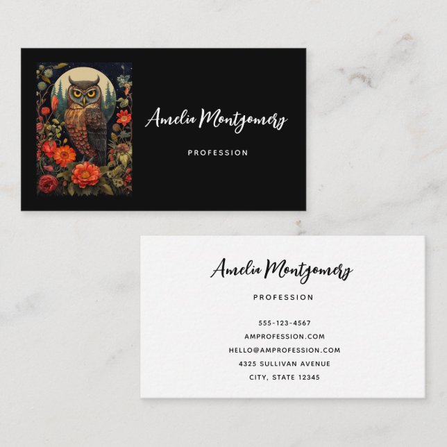 Owl at Night with a Full Moon Business Card (Front/Back)