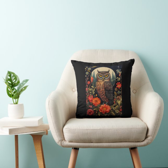 Owl at Night with a Full Moon Cushion (Chair)