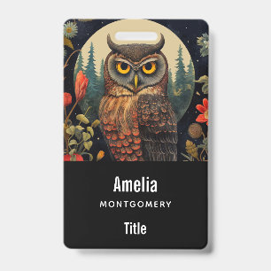 Owl at Night with a Full Moon ID Badge