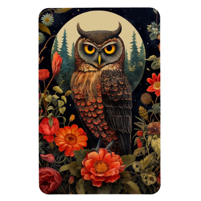 Owl at Night with a Full Moon Magnet (Vertical)