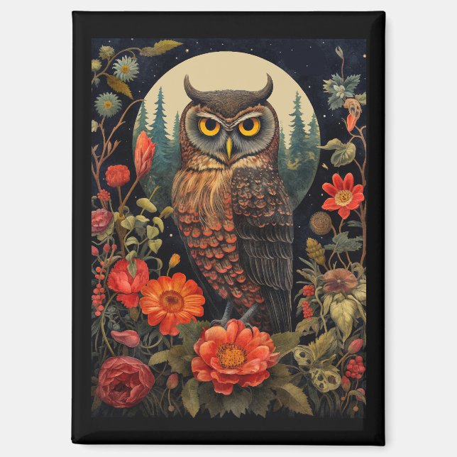 Owl at Night with a Full Moon Magnet (Front)