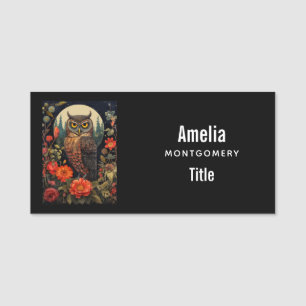 Owl at Night with a Full Moon Name Tag
