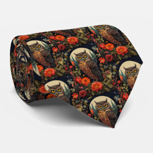 Owl at Night with a Full Moon Pattern Tie