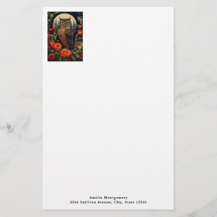 Owl at Night with a Full Moon Stationery