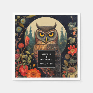Owl at Night with a Full Moon Wedding Napkin