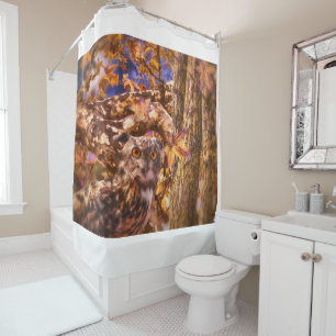 OWL AUTUMN MOON RISING SHOWER CURTAIN