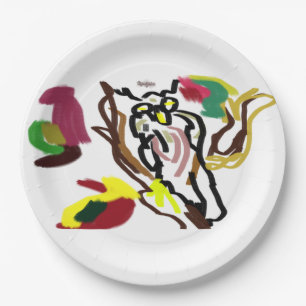 Owl autumn oil paper plate