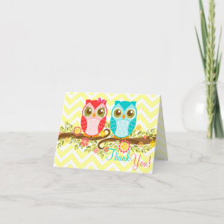 Owl Baby Boy and Girl Twins Custom Thank You Card