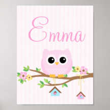Owl Baby Girl personalised poster