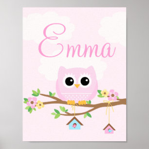 Owl Baby Girl pink personalised poster