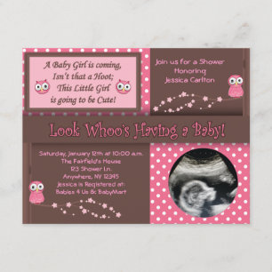Owl Baby Girl Shower Invitations